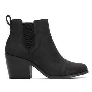 NWOT Toms Everly Black Leather Block Heeled Pull On Ankle Booties Size 10